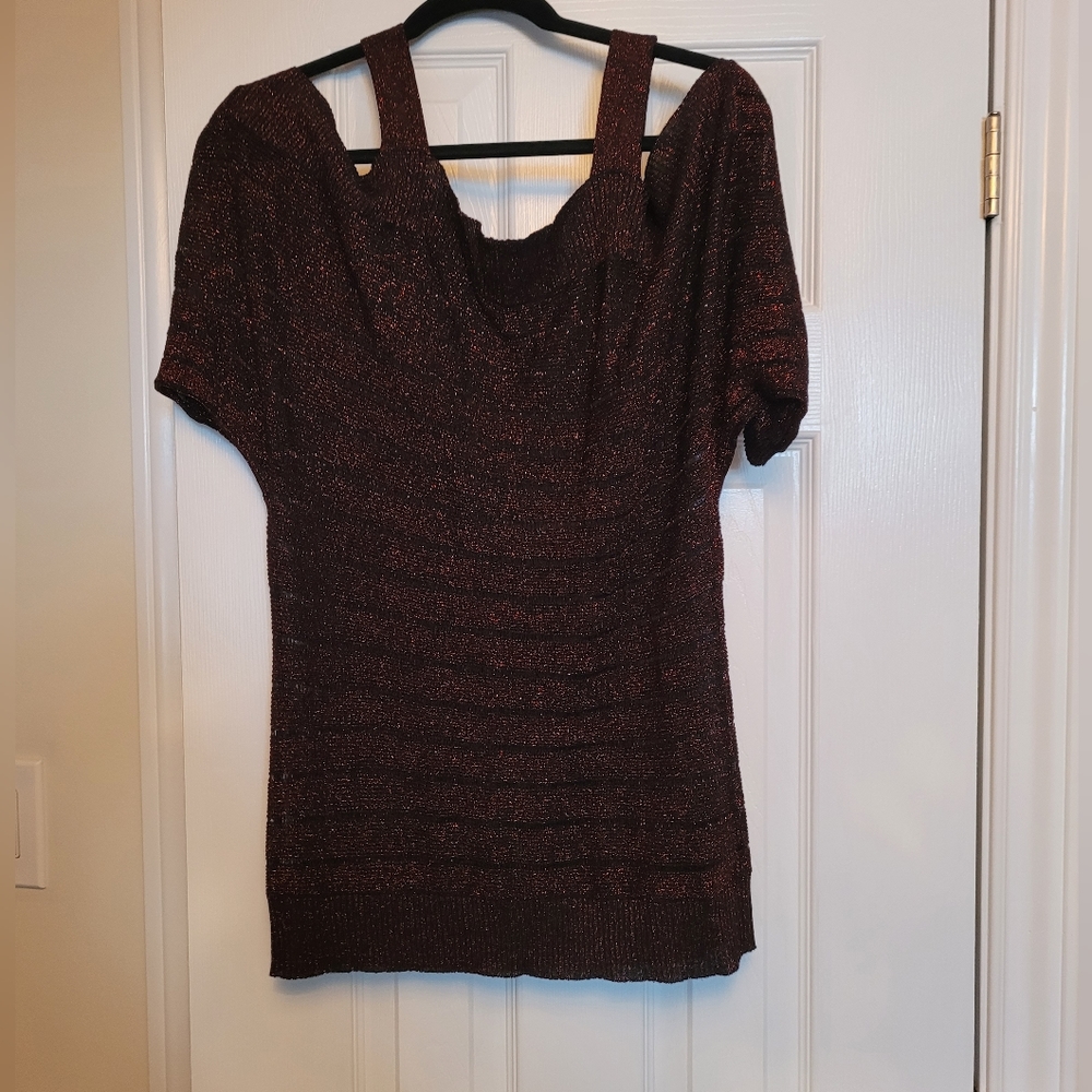 Le Chateau metallic knit off shoulder top